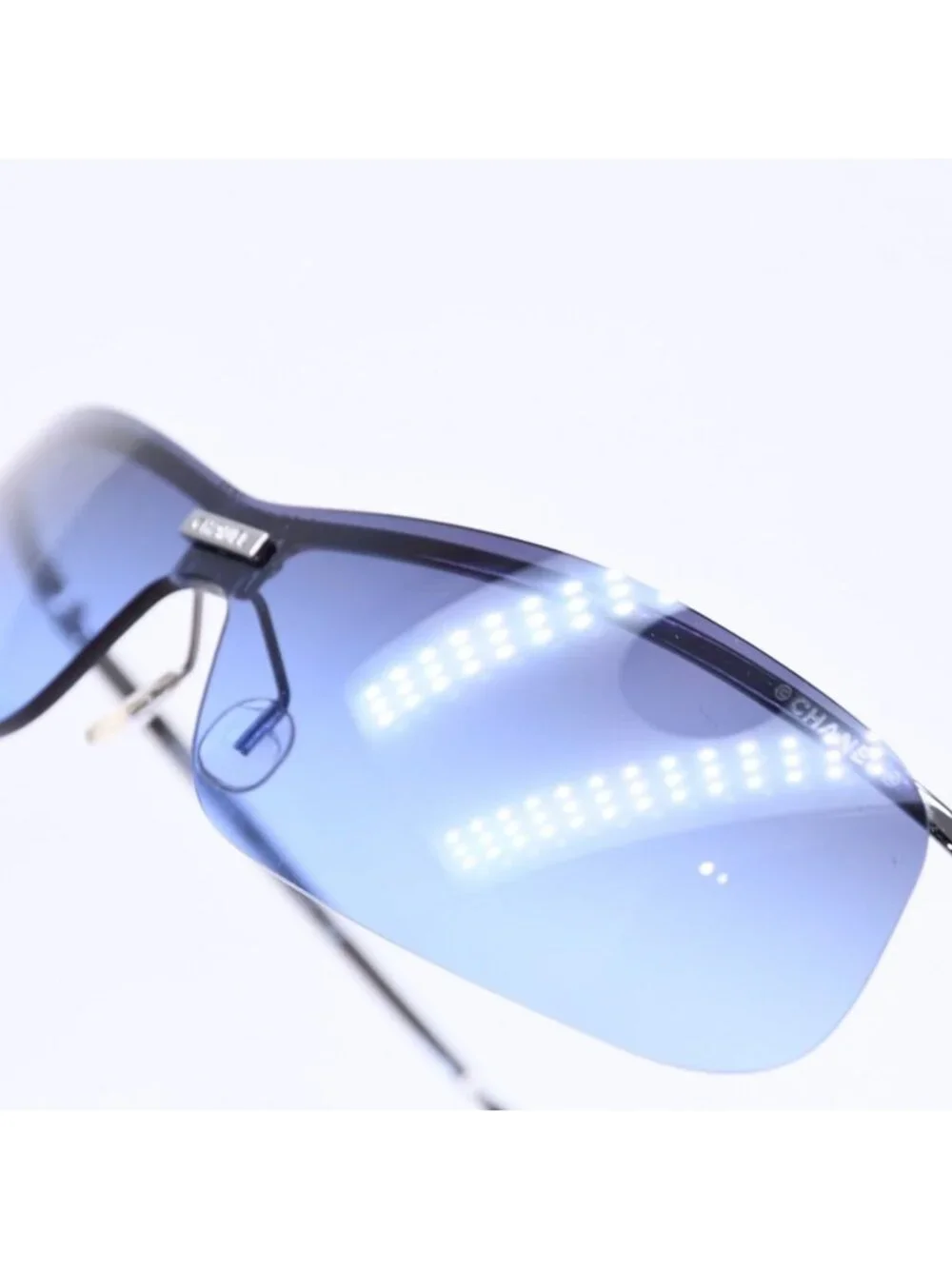 Chanel Half Rim Sunglasses Eyewear Blue Lens